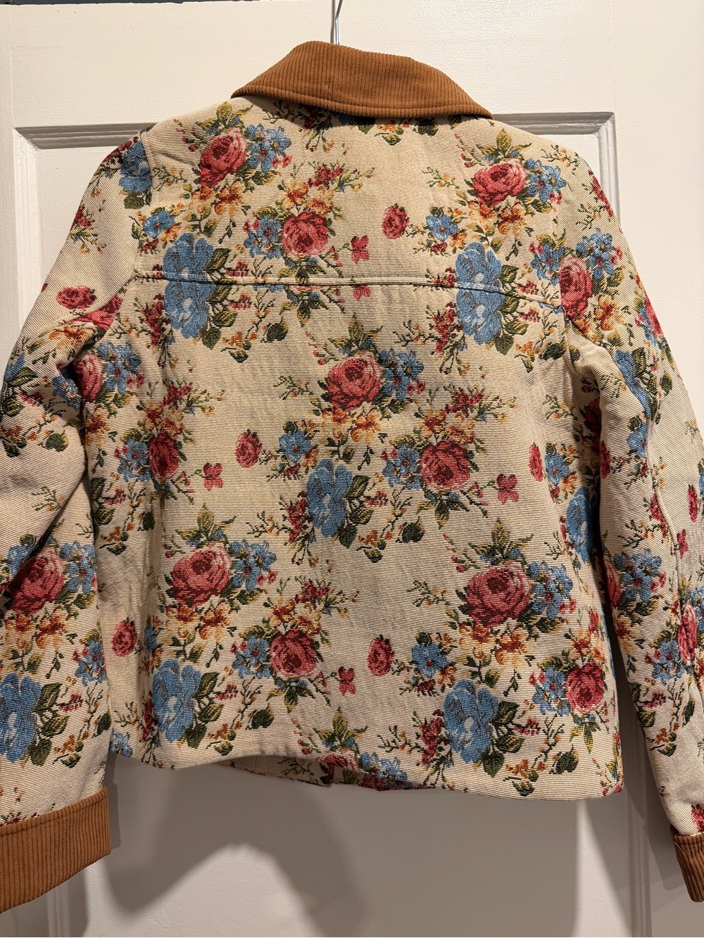 Avec Les Filles Beige Floral Utility Jacket with Rust Corduroy Trim S - Picture 5 of 10